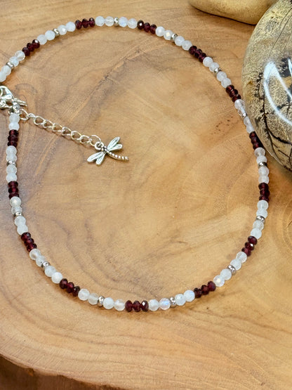 Luminous Flame - Whispers Of Light Collection Amethyst, Carnelian & Clear Quartz Faceted Choker – 4mm Crystals, Stainless Steel findings, 15” + 2” Extender