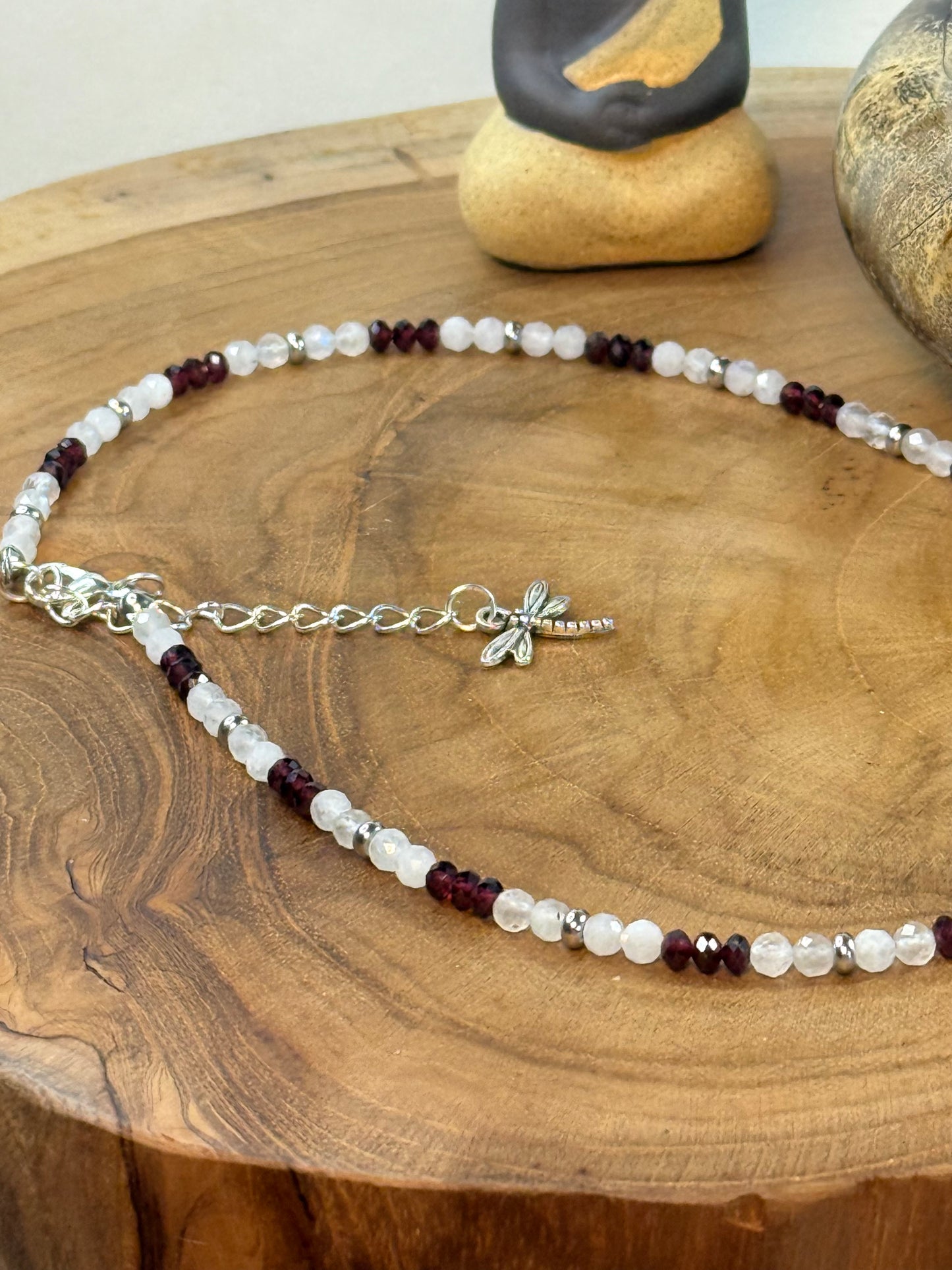 Luminous Flame - Whispers Of Light Collection Amethyst, Carnelian & Clear Quartz Faceted Choker – 4mm Crystals, Stainless Steel findings, 15” + 2” Extender