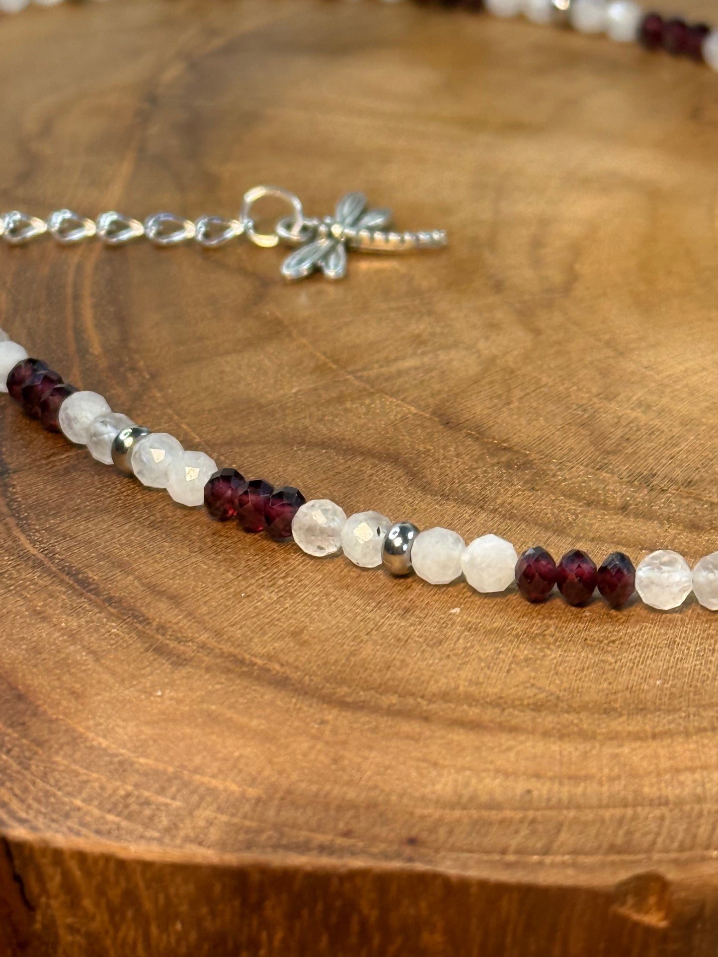 Luminous Flame - Whispers Of Light Collection Amethyst, Carnelian & Clear Quartz Faceted Choker – 4mm Crystals, Stainless Steel findings, 15” + 2” Extender
