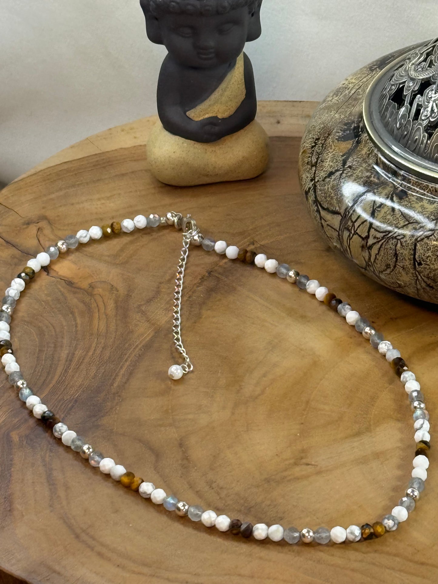 Earth Bound Radiance - Whispers Of Light Choker-Faceted Choker, 4mm Crystals, Sterling Silver Findings, 15" + 2" Extender