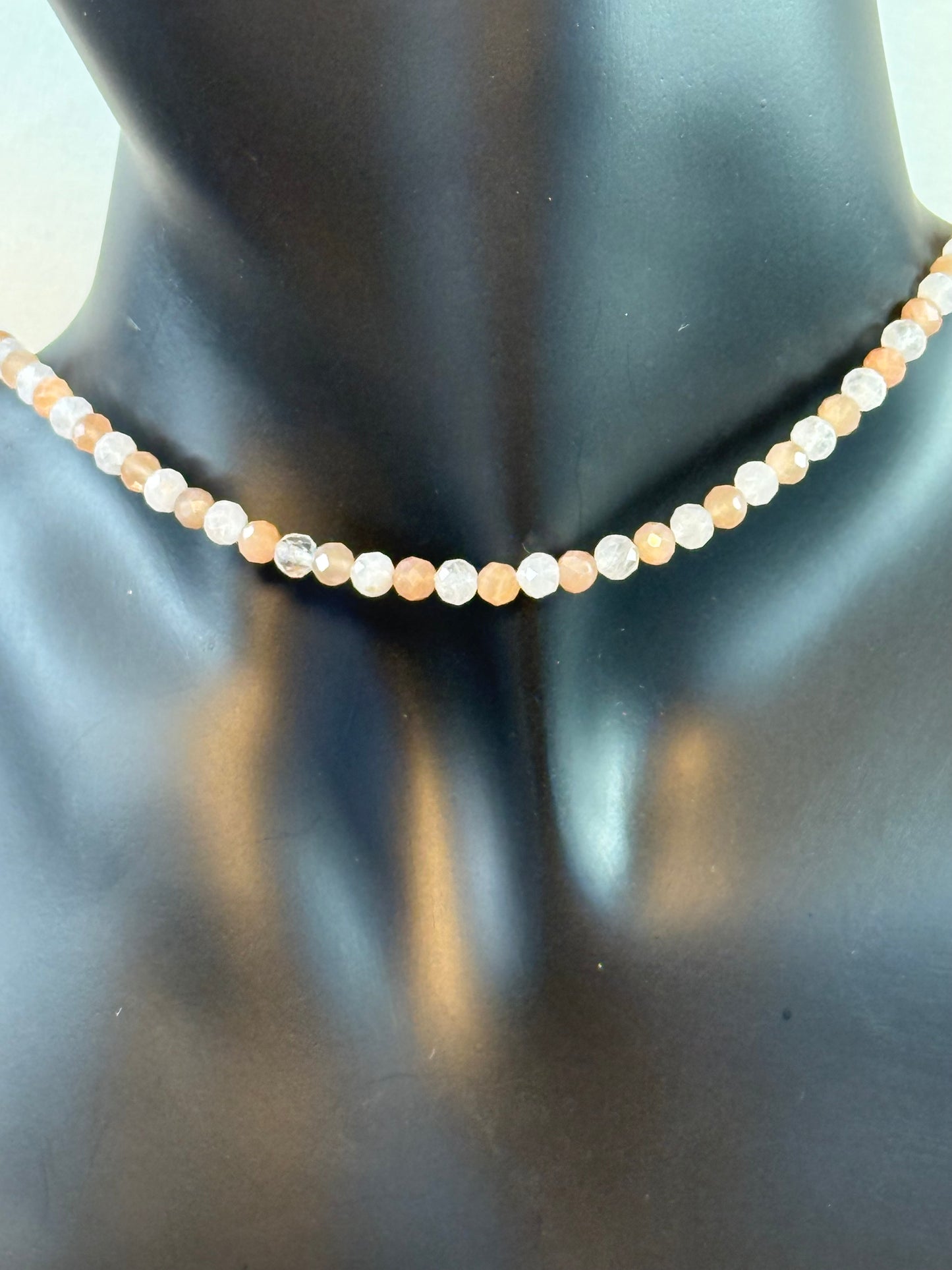 Dawn & Dusk - Sunstone & Moonstone Faceted Choker, 4mm Crystals, Stainless Steel Findings, 15" + 2" Extender