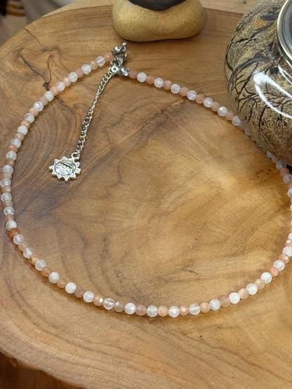 Dawn & Dusk - Sunstone & Moonstone Faceted Choker, 4mm Crystals, Stainless Steel Findings, 15" + 2" Extender