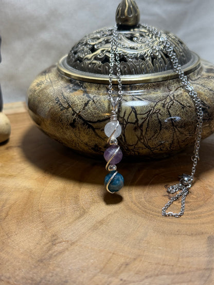 Trinity Of Insight Pendant - Blue Apatite, Faceted Amethyst, & Moonstone