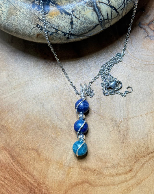 Trinity of Wisdom Pendant - Blue Apitite, Lapis Lazuli & Sodalite