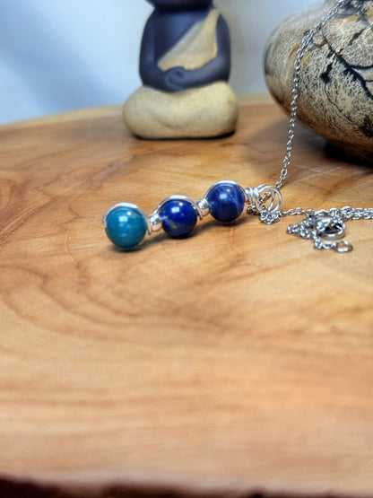 Trinity of Wisdom Pendant - Blue Apitite, Lapis Lazuli & Sodalite