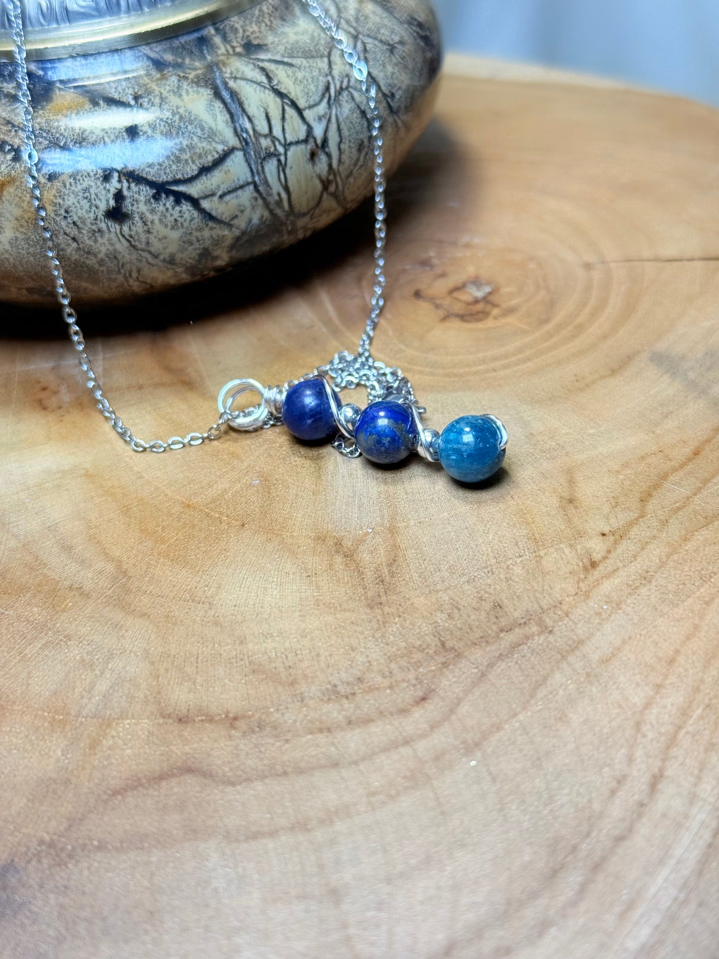Trinity of Wisdom Pendant - Blue Apitite, Lapis Lazuli & Sodalite