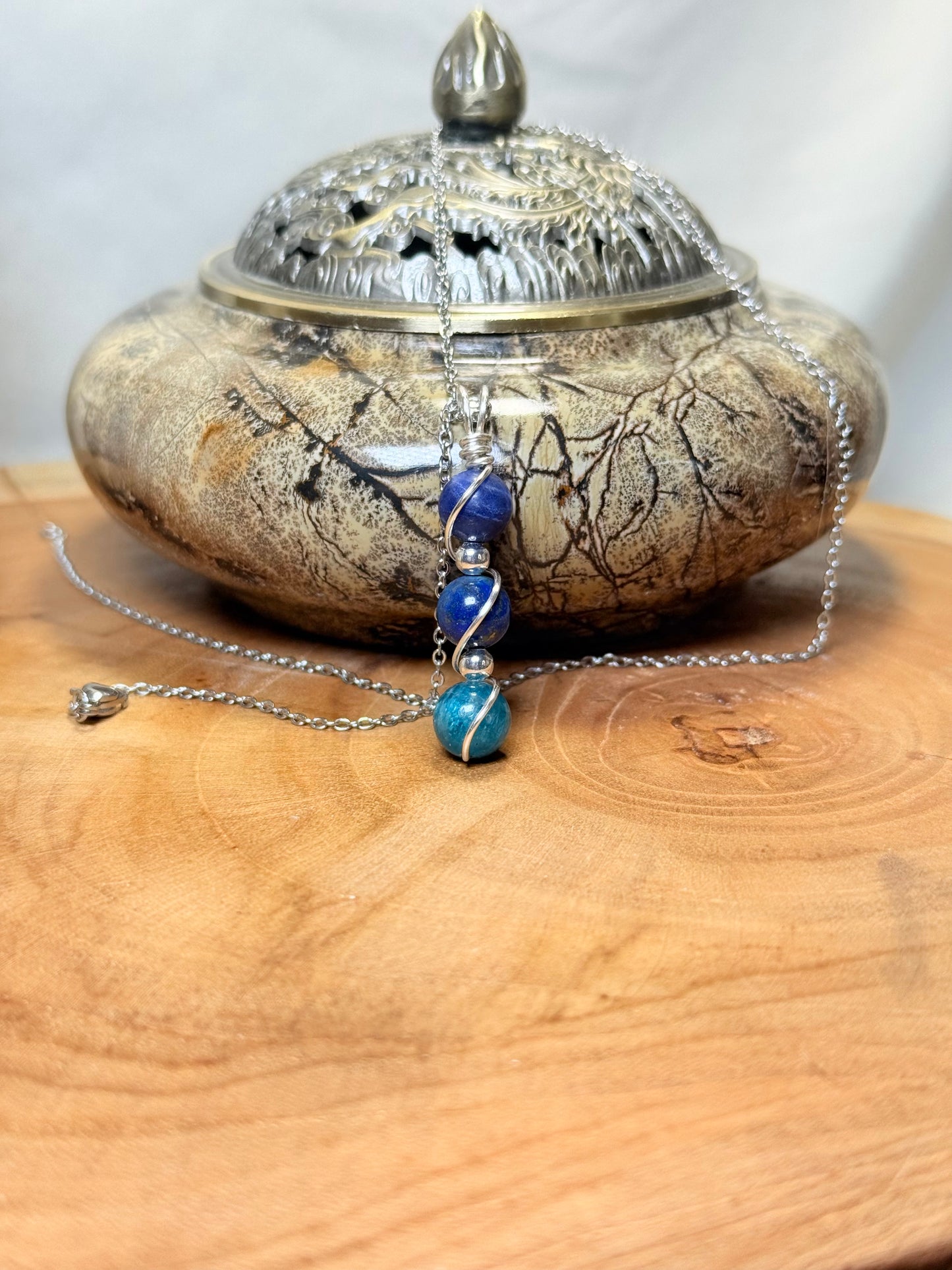 Trinity of Wisdom Pendant - Blue Apitite, Lapis Lazuli & Sodalite