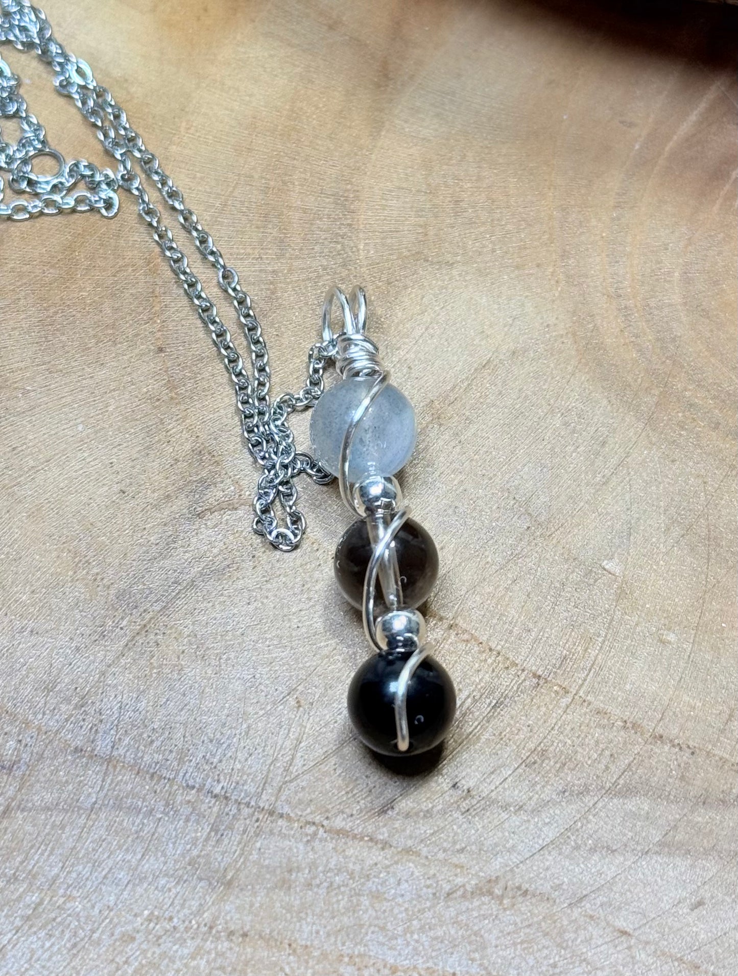 Ethereal Shield Trinity Pendant - Obsidian, Smokey Quartz & Labradorite