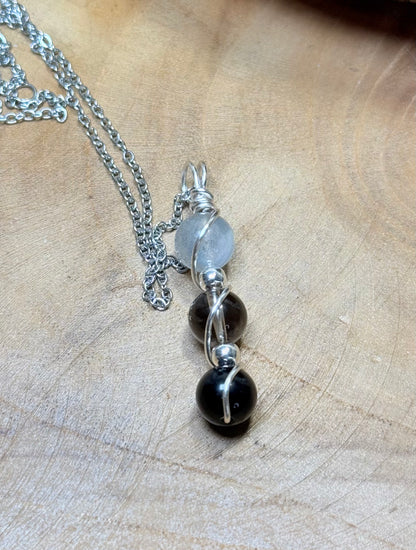 Ethereal Shield Trinity Pendant - Obsidian, Smokey Quartz & Labradorite