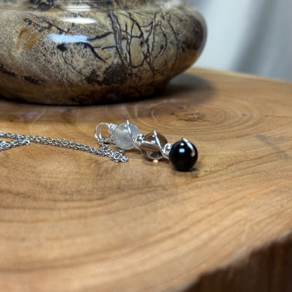 Ethereal Shield Trinity Pendant - Obsidian, Smokey Quartz & Labradorite