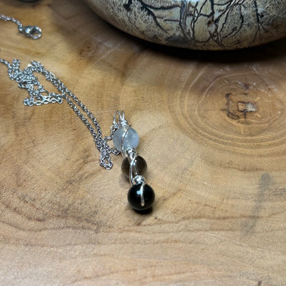 Ethereal Shield Trinity Pendant - Obsidian, Smokey Quartz & Labradorite
