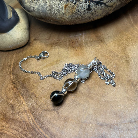 Ethereal Shield Trinity Pendant - Obsidian, Smokey Quartz & Labradorite