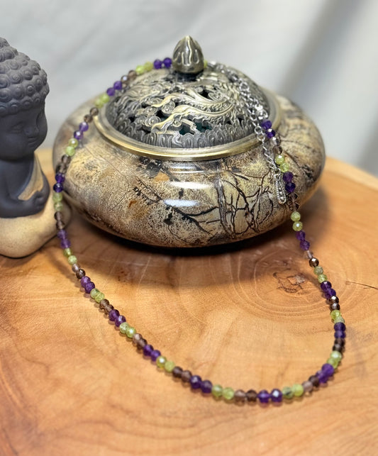 Sacred Alignment-Whispers of Light Collection 4mm Faceted Crystals, Stainless Steel findings, 15” + 2” Extender