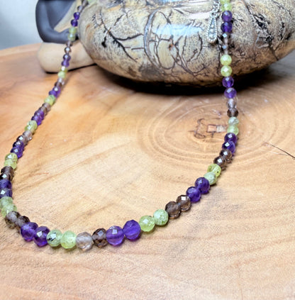 Sacred Alignment-Whispers of Light Collection 4mm Faceted Crystals, Stainless Steel findings, 15” + 2” Extender