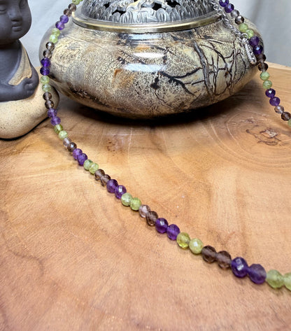 Sacred Alignment-Whispers of Light Collection 4mm Faceted Crystals, Stainless Steel findings, 15” + 2” Extender