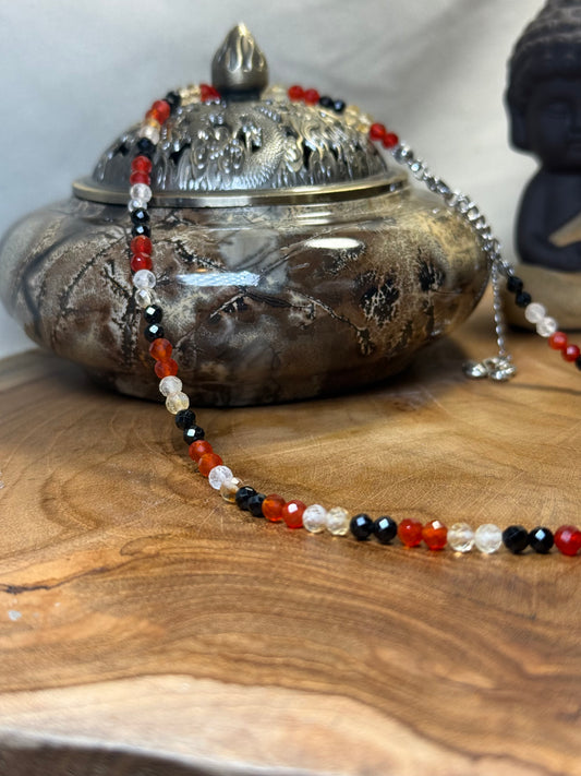 Empowered flow-Whispers of Light Collection 4mm Faceted Crystals, Stainless Steel findings, 15” + 2” Extender