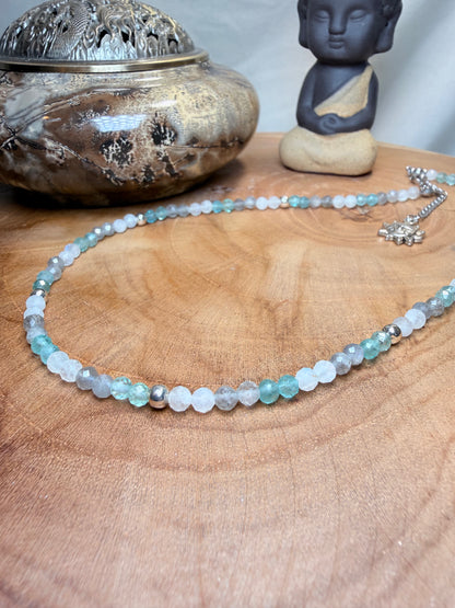 Luminous Insight-Whispers of Light Collection-4mm Faceted Crystals, Stainless Steel findings, 15” + 2” Extender