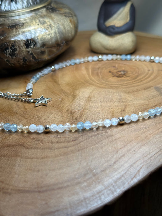 Luminous Harmony-Whispers of Light Collection-4mm Faceted Crystals, Stainless Steel findings, 15” + 2” Extender