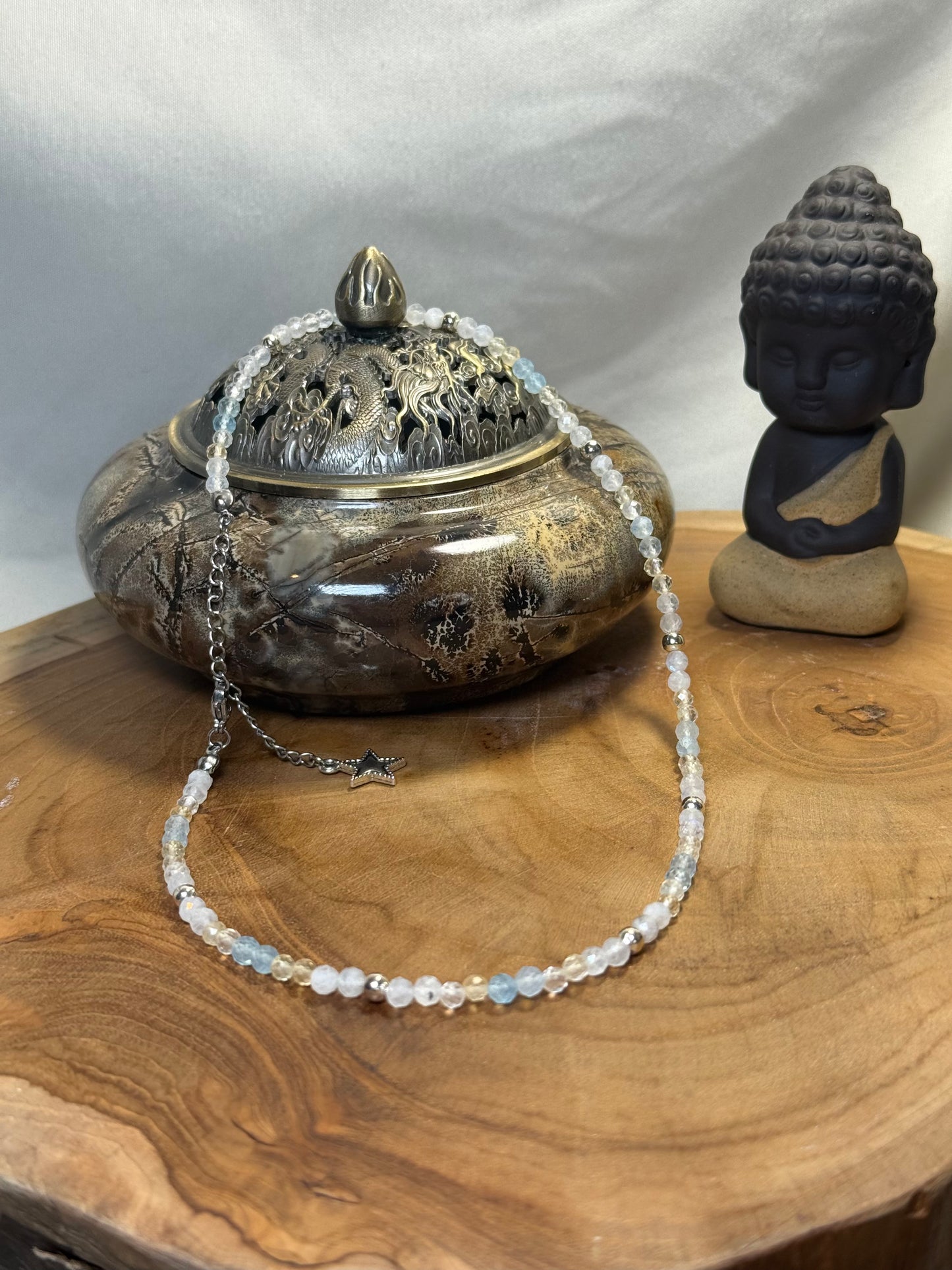 Luminous Harmony-Whispers of Light Collection-4mm Faceted Crystals, Stainless Steel findings, 15” + 2” Extender