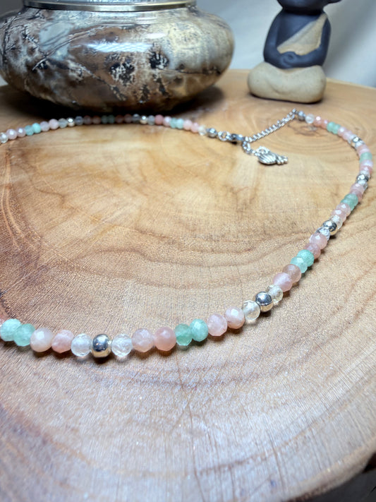 Heart of Abundance-Whispers of Light Collection-4mm Faceted Crystals, Stainless Steel findings, 15” + 2” Extender