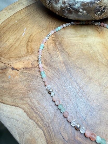 Heart of Abundance-Whispers of Light Collection-4mm Faceted Crystals, Stainless Steel findings, 15” + 2” Extender