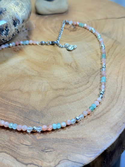 Heart of Abundance-Whispers of Light Collection-4mm Faceted Crystals, Stainless Steel findings, 15” + 2” Extender