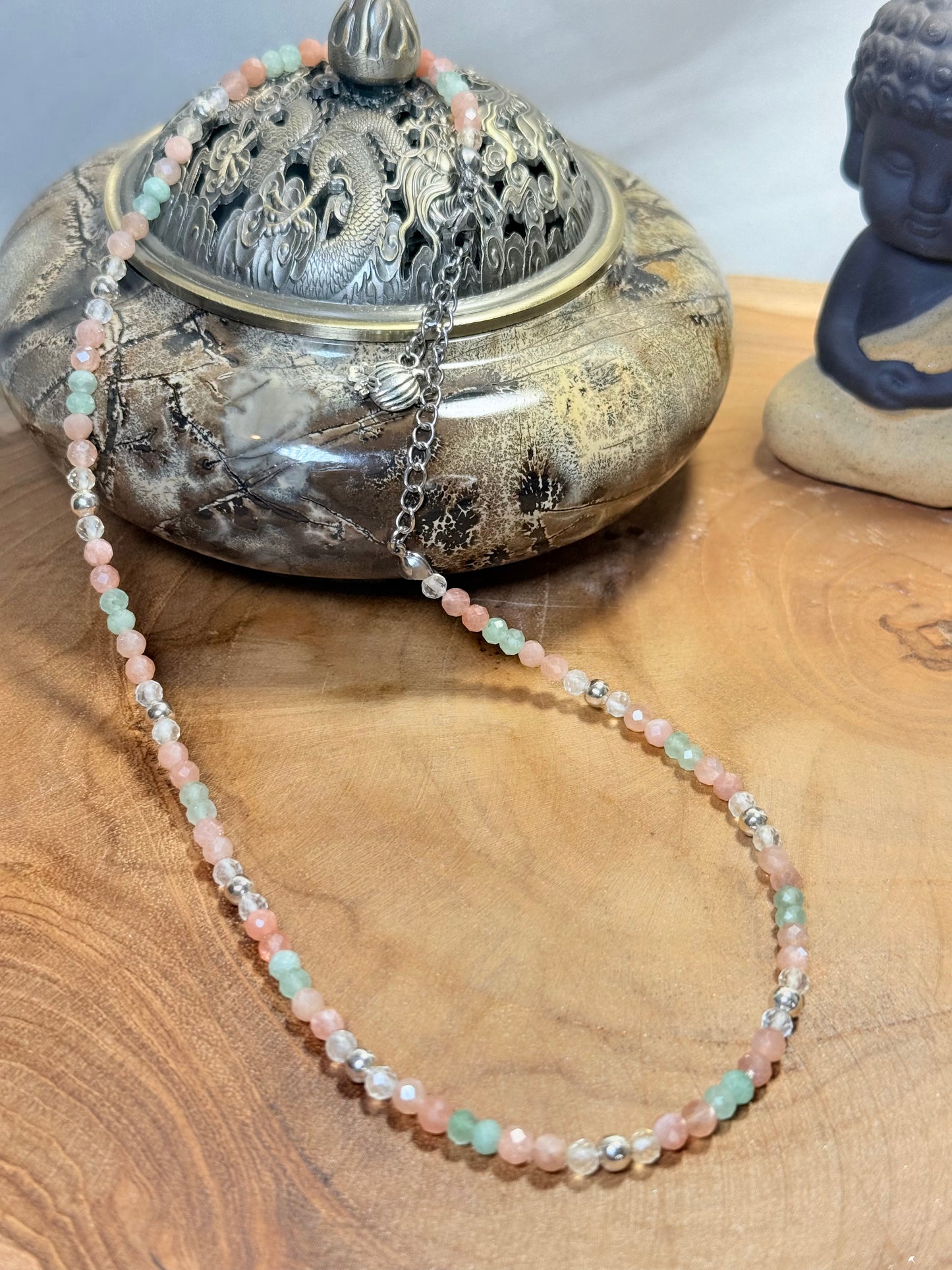 Heart of Abundance-Whispers of Light Collection-4mm Faceted Crystals, Stainless Steel findings, 15” + 2” Extender