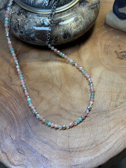 Heart of Abundance-Whispers of Light Collection-4mm Faceted Crystals, Stainless Steel findings, 15” + 2” Extender