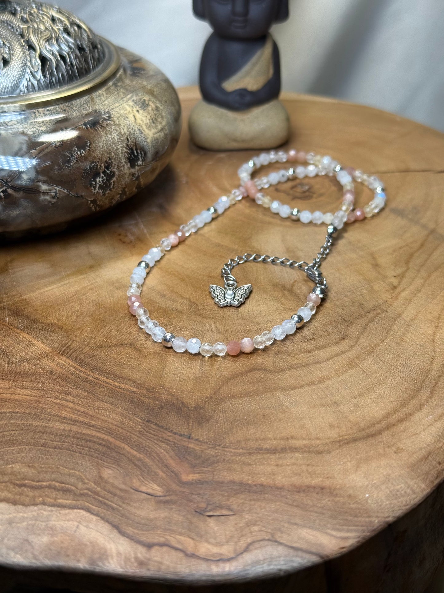 Guided Radiance-Whispers of Light Collection-4mm Faceted Crystals, Stainless Steel findings, 15” + 2” Extender