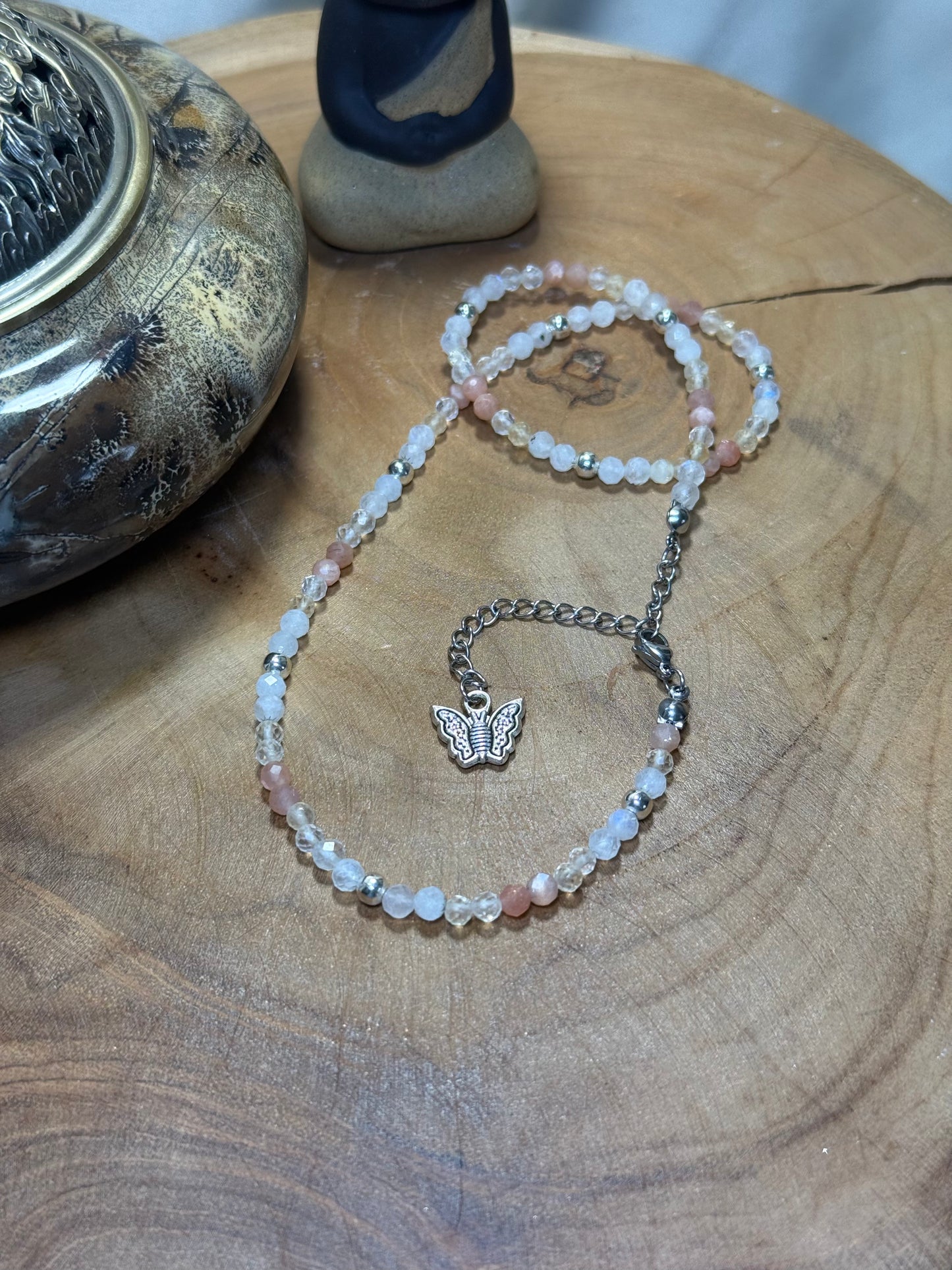 Guided Radiance-Whispers of Light Collection-4mm Faceted Crystals, Stainless Steel findings, 15” + 2” Extender