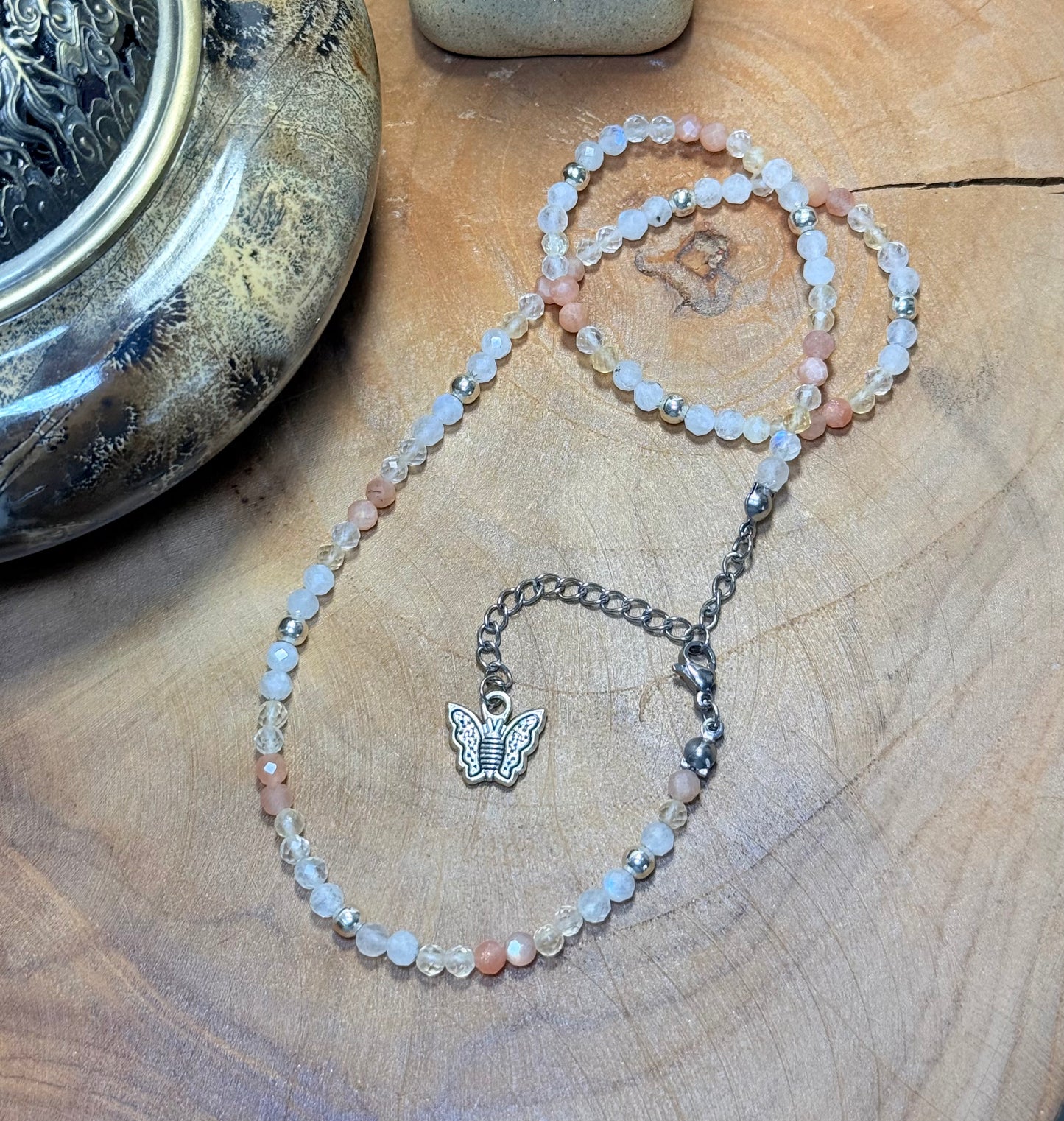 Guided Radiance-Whispers of Light Collection-4mm Faceted Crystals, Stainless Steel findings, 15” + 2” Extender