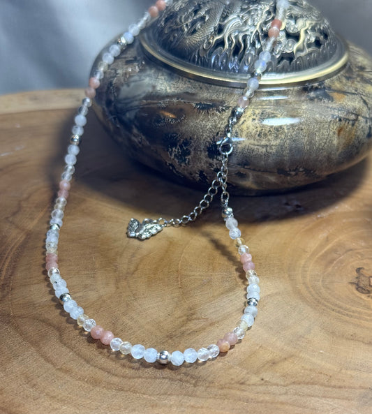 Guided Radiance-Whispers of Light Collection-4mm Faceted Crystals, Stainless Steel findings, 15” + 2” Extender