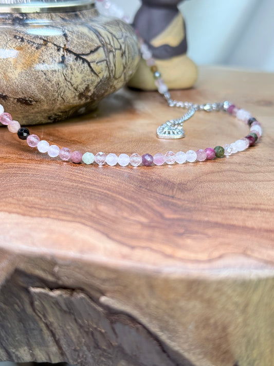 Tender Alignment Whispers of Light Collection-4mm Faceted Crystals, Stainless Steel findings, 15” + 2” Extender