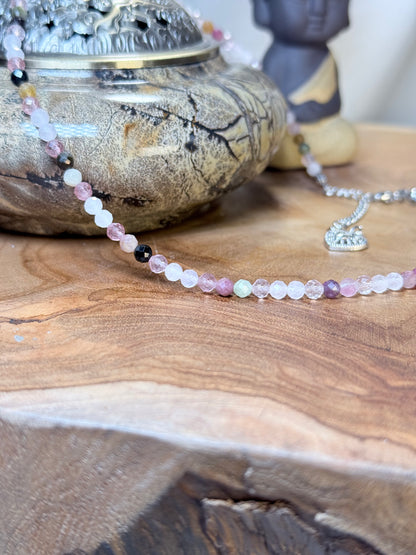 Tender Alignment Whispers of Light Collection-4mm Faceted Crystals, Stainless Steel findings, 15” + 2” Extender