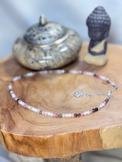 Tender Alignment Whispers of Light Collection-4mm Faceted Crystals, Stainless Steel findings, 15” + 2” Extender