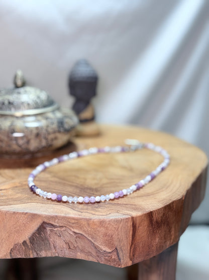 Calm Horizon Whispers of Light Collection-4mm Faceted Crystals, Stainless Steel findings, 15” + 1.5” Extender