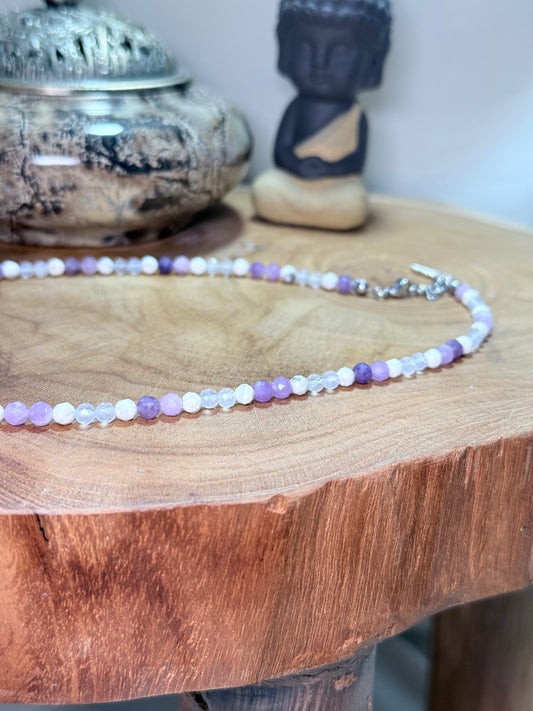 Calm Horizon Whispers of Light Collection-4mm Faceted Crystals, Stainless Steel findings, 15” + 1.5” Extender