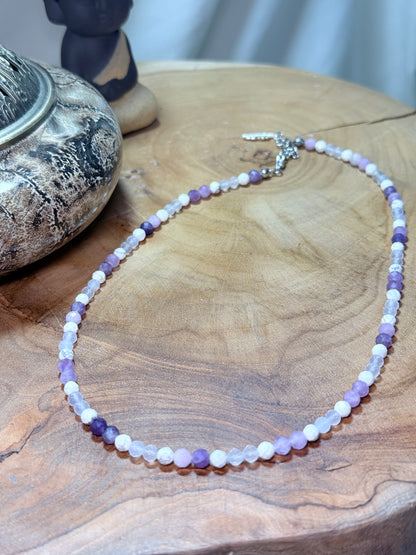 Calm Horizon Whispers of Light Collection-4mm Faceted Crystals, Stainless Steel findings, 15” + 1.5” Extender