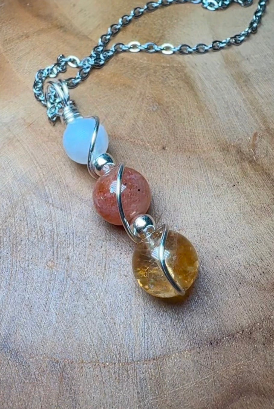 Golden Equinox Pendant – Citrine • Sunstone • Moonstone Trinity Collection