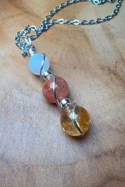 Golden Equinox Pendant – Citrine • Sunstone • Moonstone Trinity Collection