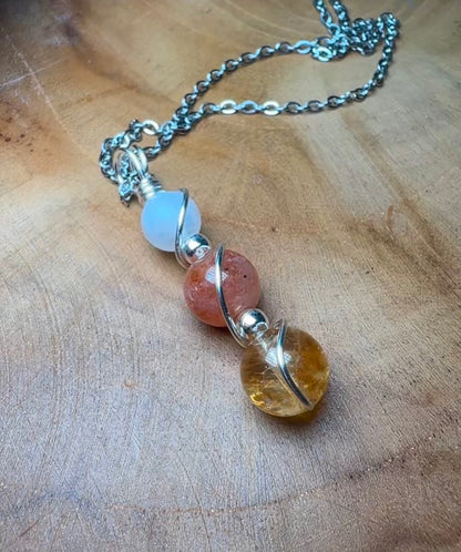 Golden Equinox Pendant – Citrine • Sunstone • Moonstone Trinity Collection