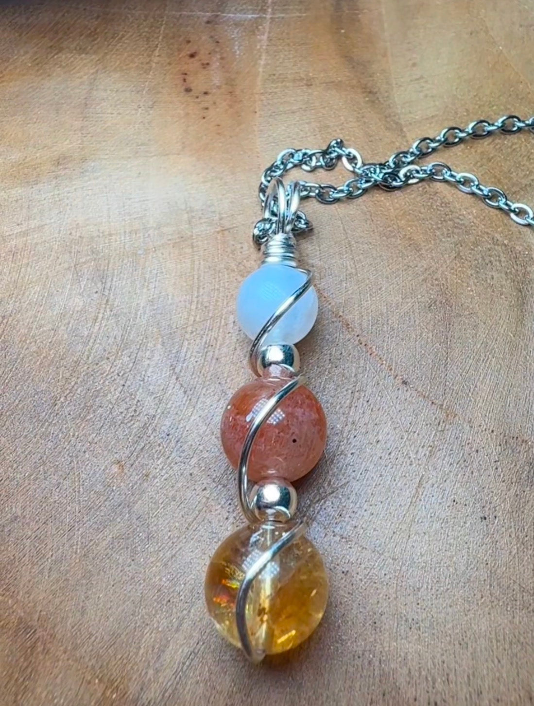 Golden Equinox Pendant – Citrine • Sunstone • Moonstone Trinity Collection