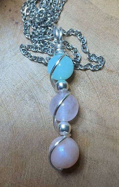 Lunar Accord Pendant – Moonstone • Rose Quartz • Amazonite Trinity Collection