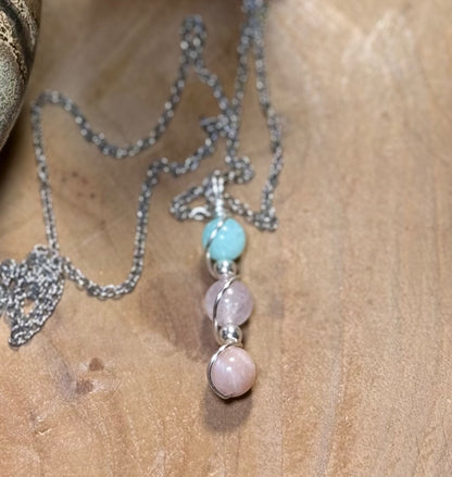 Lunar Accord Pendant – Moonstone • Rose Quartz • Amazonite Trinity Collection