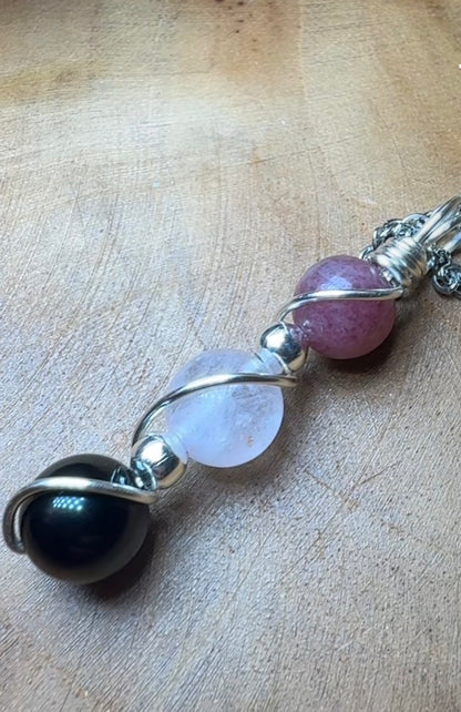 Velvet Shadow Trinity Pendant Obsidian • Rose Quartz • Cherry Rhodonite Trinity Collection