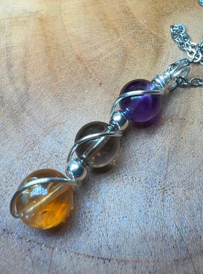 Solar Alignment Pendant Citrine • Smoky Quartz • Amethyst | Trinity Collection