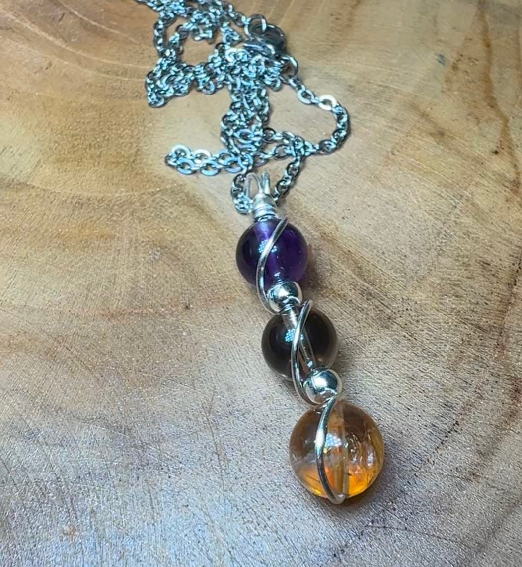 Solar Alignment Pendant Citrine • Smoky Quartz • Amethyst | Trinity Collection