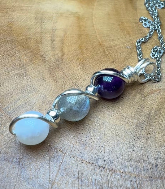 Trinity Moon Pendant – Moonstone, Labradorite & Amethyst