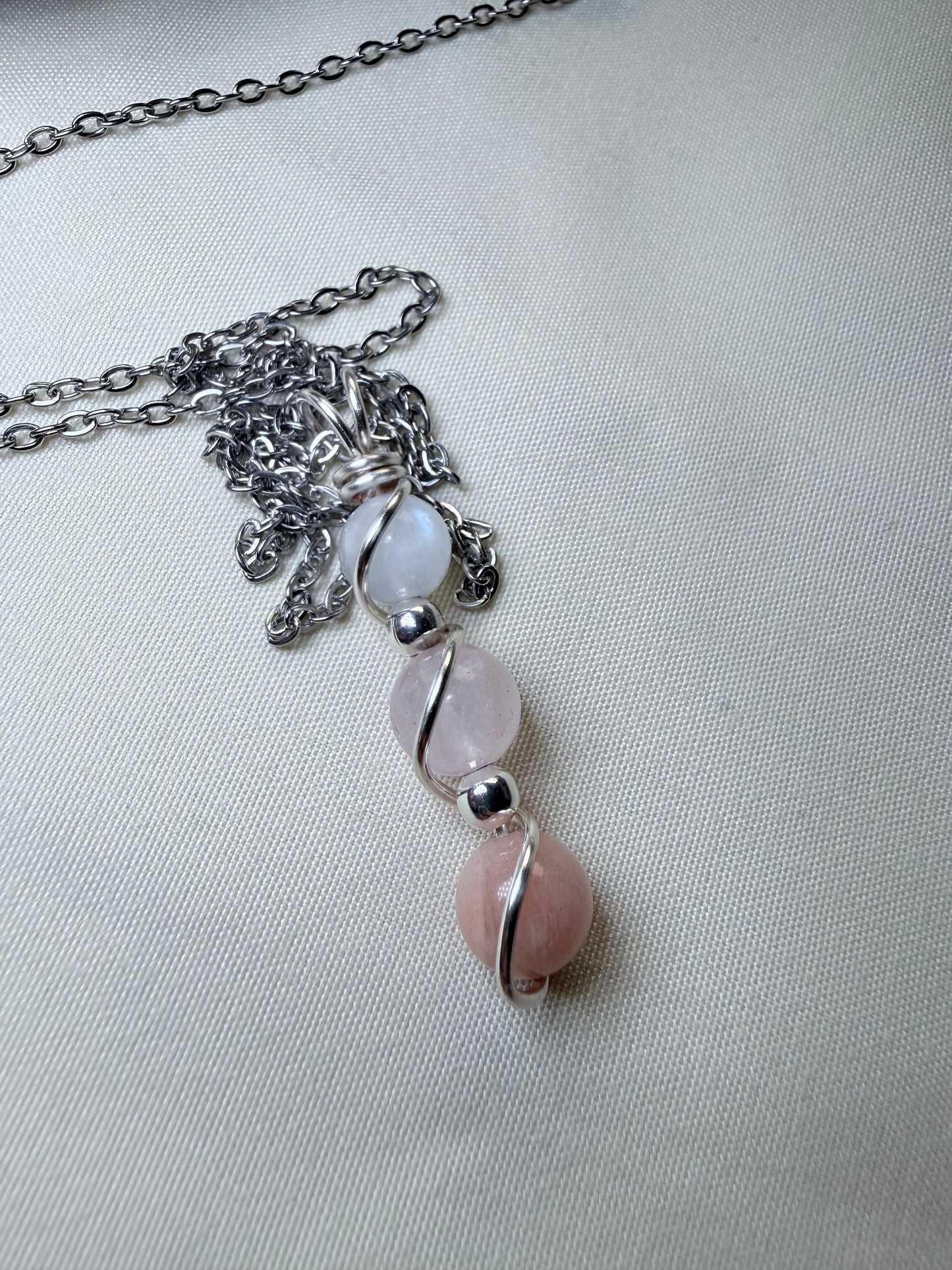 Divine Feminine Crystal Pendant | Moonstone, Rose Quartz & Sunstone Necklace