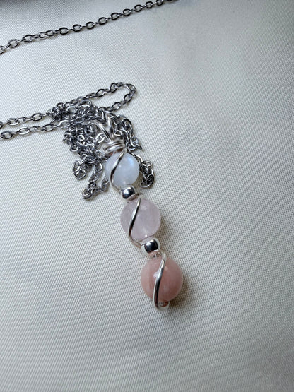 Divine Feminine Crystal Pendant | Moonstone, Rose Quartz & Sunstone Necklace